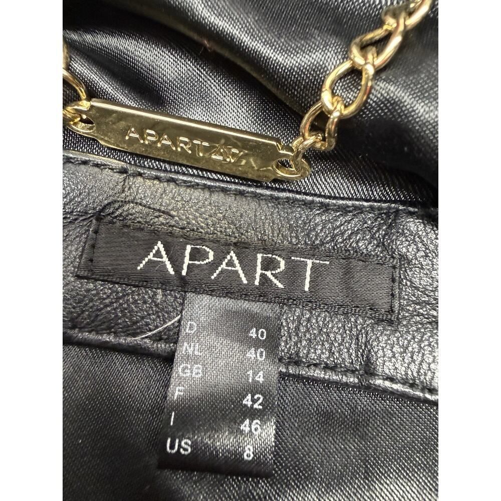 Apart Cropped Leather & Wool Blend Biker Jacket Fringe Trim sz 8 - Picture 12 of 15